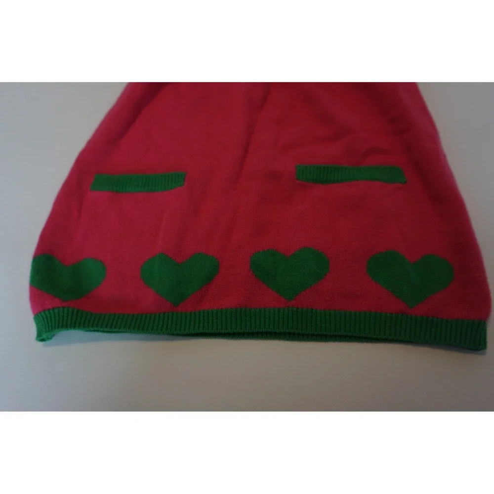 Gymboree Girls Pink Green Heart Sweater Dress Cotton Knit Size L 10-12 NWT
